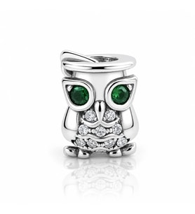 Nur Silver Yeşil Göz Detaylı Baykuş Gümüş Charm NUR-BL00044