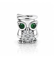 Nur Silver Yeşil Göz Detaylı Baykuş Gümüş Charm NUR-BL00044