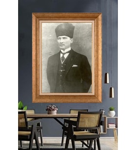 Altın Varaklı Çerçeveli Paspartulu Atatürk Tablo TR1304 (Gold)
