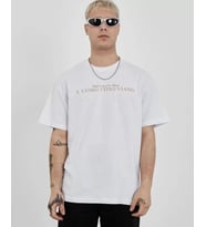 pilelistore- Unisex Bisiklet Yaka Baskılı Oversize T-Shirt - Beyaz