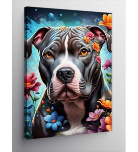 Kanvas Tablo Pitbul Köpek Ve Çiçekler