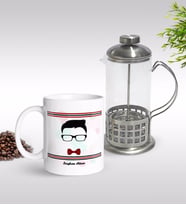BK Gift Kişiye Özel Yakışıklı Babam Tasarımlı Kupa & French Press Seti-4 (Model 1)