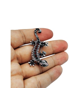 Gümüş Renkli Kristal Taşlı Kertenkele Broş