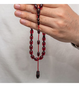 Sıkma Kehribar 925 Ayar Gümüş Tesbih (Bej)
