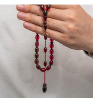 Sıkma Kehribar 925 Ayar Gümüş Tesbih (Bej)