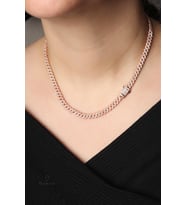 Kalın Zincir Kolye 925 Ayar Gümüş Zirkon Taş Rose Kolye