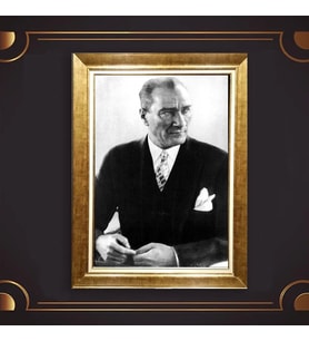 Altın Varaklı Çerçeveli Paspartulu Atatürk Tablo z4784 (Gold)