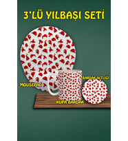 Yılbaşı Temalı 3'lü Mousepad Kupa ve Bardak Altlığı Seti