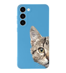Samsung Galaxy S23 Plus Uyumlu Lansman Kılıf Catface Tasarımlı İçi Kadife Kapak-Mavi (Şeffaf)