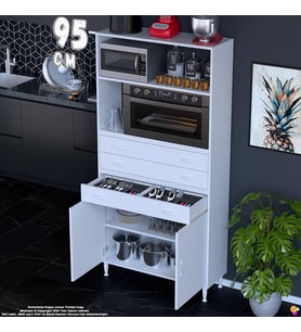 Eliusta Miray 95 cm Mutfak Standı Fırın Dolabı Çok Amaçlı Dolap Beyaz Kiler Banyo Dolabı 95x194x32 cm