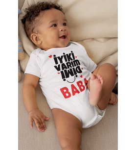 Unisex Bebek Beyaz Desenli Kısa Kol Body