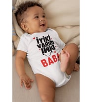 Unisex Bebek Beyaz Desenli Kısa Kol Body