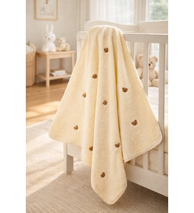 Peluş Bebek Battaniyesi 90×100 cm – Nakışlı Yumuşak Doku