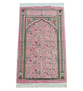 Pembe Çiçekli Ravza Desenli Astarlı Şönil Seccade