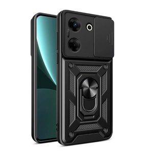Vendas Tecno Camon 20 Pro 4G Kılıf Magnetik Standlı Kamera Korumalı Zore Sürgülü Vega Kapak (Siyah)