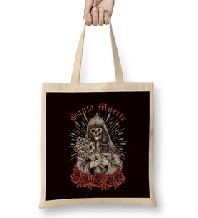 Santa Muerte Mexican Female Deity Dead Sugar Skull Satanic Bez Çanta Uzun Saplı