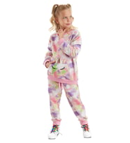 Unicorn Batik Desenli Kız Çocuk Eşofman Takım (Yeşil-Pembe)