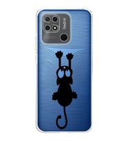 Redmi 10c  Kamera korumalı Kapak Çizgi Kedi (Siyah) Tasarımlı Şeffaf Kılıf