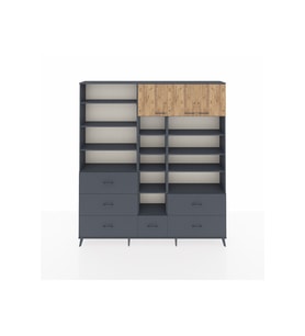 Arges Dolap 17 Raflı 6 Çekmeceli 3 Kapaklı 220x30x243 Antrasit-Çam/Antrasit