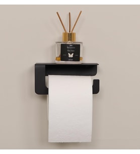Yapışkanlı ve Vidalı Mat Siyah Telefon Raflı Tuvalet Kağıtlığı Wc Kağıtlık Tuvalet Kağıdı Askısı