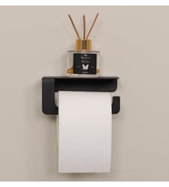 Yapışkanlı ve Vidalı Mat Siyah Telefon Raflı Tuvalet Kağıtlığı Wc Kağıtlık Tuvalet Kağıdı Askısı
