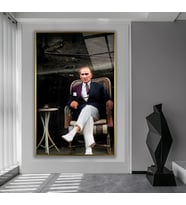 Metal Çerçeveli Atatürk Cam Tablo (Gold)