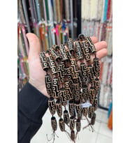 Tibet Akik Taşı Silindir Kesim Parlak Siyah Turuncu 14x40mm Doğal Taş Dizi
