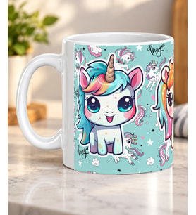 Üçlü Kawaii Unicorn Desenli Çocuklara Hediye Porselen Kupa Bardak