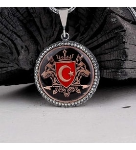 Çift Bozkurt İşlemeli Gümüş Kolye