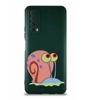 Huawei Y7A Soft Premier Kapak Salyangoz Gary Tasarımlı Silikon Kılıf - Yeşil (Şeffaf)