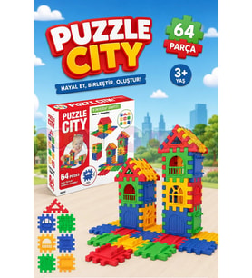 Puzzle City (64 Parça) - Lego Setleri - Ev Blokları - Şekilli Lego - Kare Bloklar
