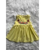 NAKIŞLI ŞİLE BEZİ SARI KIZ ÇOCUK BEBEK ELBİSE