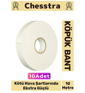 Uzun Ömürlü Süngerli Ultra Yapışkan İç Dış Mekan Çok Amaçlı Çift Taraflı 10 Metre Köpük Bant 10 Adet