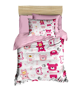 Dijital Baskılı 3d Pamuklu Yenidoğan Bebek Nevresim Takımı Bear Toy Pink (Çok Renkli)