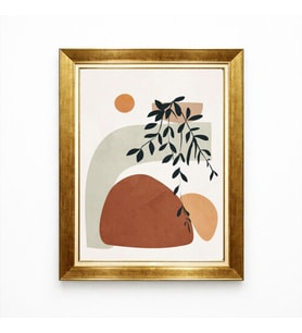 Tablore Gold Çerçeveli Boho Modern Geometrik Şekiller Ve Yaprak Duvar Tablosu