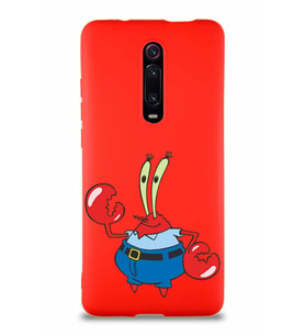 Xiaomi Redmi K20 Soft Premier Kapak Bay Yengeç Tasarımlı Silikon Kılıf - Kırmızı (Şeffaf)