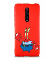Xiaomi Redmi K20 Soft Premier Kapak Bay Yengeç Tasarımlı Silikon Kılıf - Kırmızı (Şeffaf)