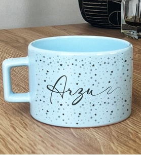 Kişiye Özel Yıldız Desenli İsimli Hediye Pastel Fincan Doğum Günü Hediyesi (Mavi)