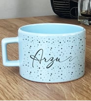 Kişiye Özel Yıldız Desenli İsimli Hediye Pastel Fincan Doğum Günü Hediyesi (Mavi)