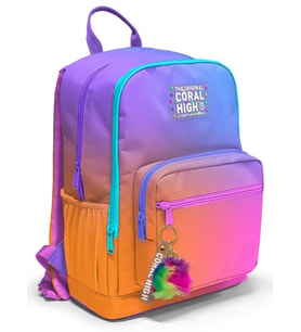Coral High İlkokul ve Ortaokul Sırt Çantası - Kız Çocuk, Turuncu Mor Renk Geçişli Baskılı, Dört Bölmeli (Çok Renkli)