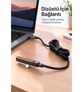 Lexroo Örgü Şarj Kablosu Entegre Katlanabilir Telefon Destekli