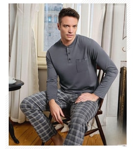 Pijamoni Erkek Düğme Yaka Uzun Kol Mevsimlik Pijama Takımı 6800/11 - 1 Adet (Füme)