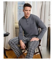 Pijamoni Erkek Düğme Yaka Uzun Kol Mevsimlik Pijama Takımı 6800/11 - 1 Adet (Füme)