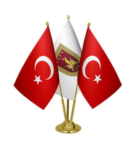 Masa Üstü Kara Kuvvetleri Bayrağı Türk Bayrağı Üçlü Pirinç Direk Masa Bayrak Seti
