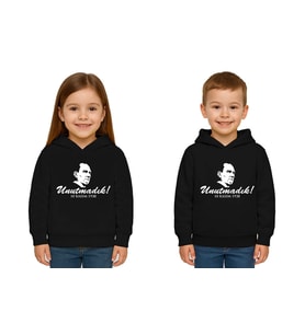 Unisex Ay Yıldızlı 19 Mayıs 29 Ekim 23 Nisan 10 Kasım Atatürk Çocuk Kapüşonlu Sweatshirt (Siyah)