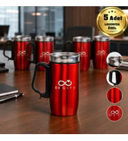 Logonuza Özel 5 Adet 5304 Çelik Kupa 240 ml Kilitli Kapaklı Kurumsal Termos Mug