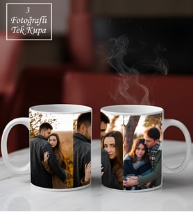 Kişiye Özel Premium 3 Fotoğraflı Tasarım Beyaz Kupa Bardak
