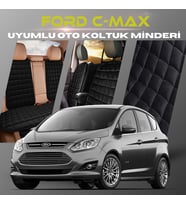 Ford C-MAX Siyah Renk Tay Tüyü Cepli & Terletmez Sırtlı Oto Koltuk Minder Seti - Koltuk Koruma Kılıfı (ÖN & ARKA TAM SET)