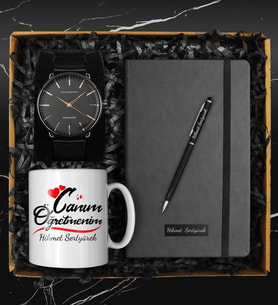 Öğretmenler Gününe Özel Canım Öğretmenim Kupası & Kişiye Özel Defter & Kalem & Hasır Kordon Saat