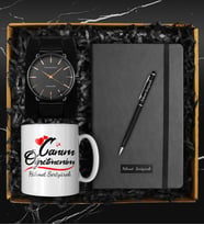 Öğretmenler Gününe Özel Canım Öğretmenim Kupası & Kişiye Özel Defter & Kalem & Hasır Kordon Saat